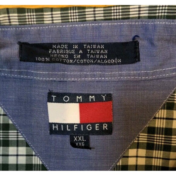 Tommy Hilfiger Shirt Mens XXL Green Plaid Pocket ButtonUp Vintage Lions Crest - Picture 6 of 8